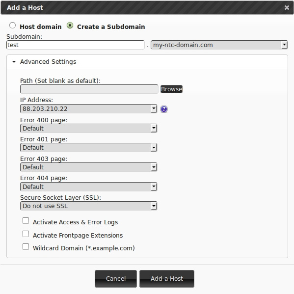 Create New Subdomain