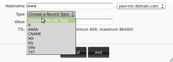 Custom DNS Records Manager - Choose type