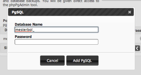 Create a postgre database using the NTC Hosing Control Panel