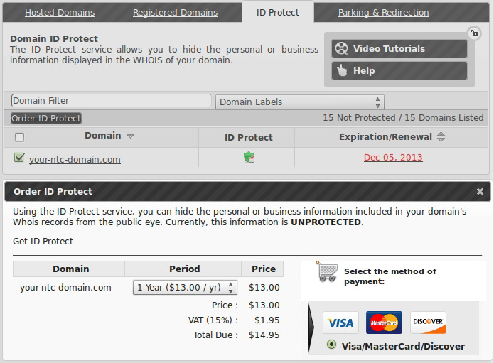 How to add WHOIS Privacy protection to your Domain name with NTC Hosting